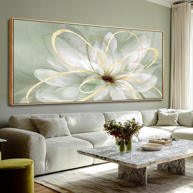 Artexist Green Floral Wall Decor Line Oversized Wall Art Modern Photo Prints 32"x70" Large Pictures for Living Room Office Decorations