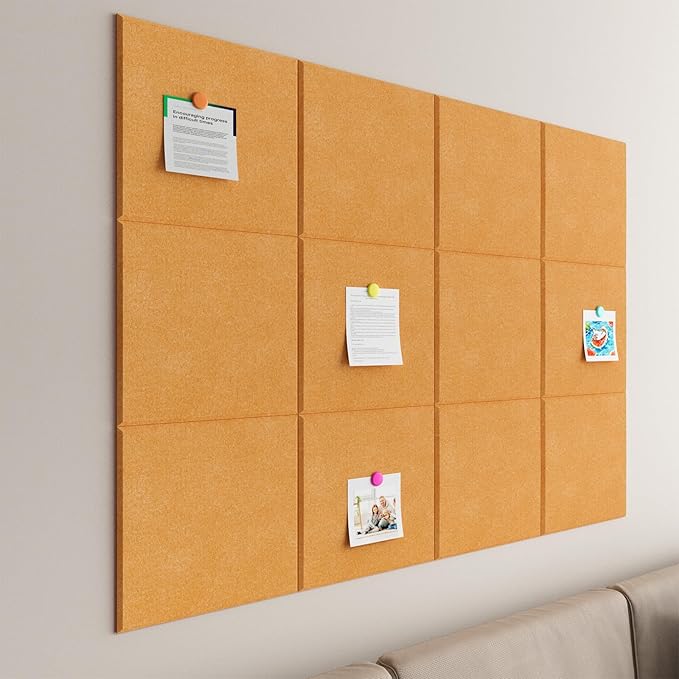 Large Cork Boards for Walls – 48" x 36" Self Adhesive Felt Wall Tiles, Ideal for Office Black Bulletin Board, Easy to Install Pin Board Photo Dart Board Wall Protectors