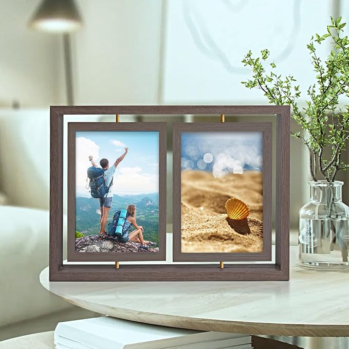 ZEEYUAN 5x7 Picture Frame Desktop Picture Frame Double Side 5x7 Rotating Photo Frame Family Collage Frame Tabletop for Office Home