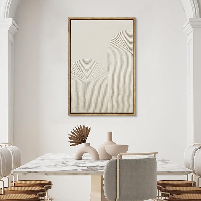 SIGNWIN Framed Canvas Print Wall Art Geometric Ring White Paint Strokes Abstract Shapes Illustrations Modern Art Decorative Rustic Multicolor Zen for Living Room, Bedroom, Office - 16"x24" Natural