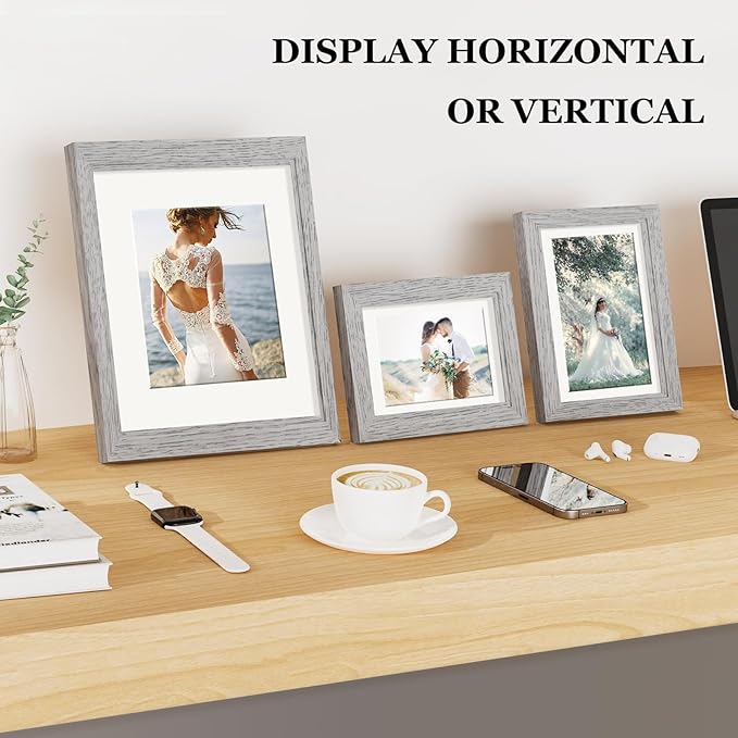 Picture Frames, Made of Real Glass and Wooden Frame, Gallery Photo Frames Set of 10 for Collage Wall Decor, Multi Sizes Including 8x10, 5x7, 4x6 for Mounting or Tabletop Display, Gray