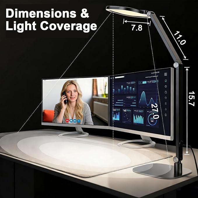 NS Pro LED Desk Lamp with Remote Control, Eye-Caring CRI95+ Dimmable Desk Light, 3000K–6000K Adjustable Color Temperature, Flexible Clamp or Base Mount, for Home Office, Study & Zoom Meetings, 2Pack