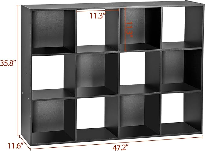 SUPER DEAL 12 Cube Storage Organizer, Open Shelf Bookcase, Wood Cubical Shelves Closet Cabinet Display Unit with 6 Removable Back Panels for Living Room Bedroom, 47 inch Wide, Black