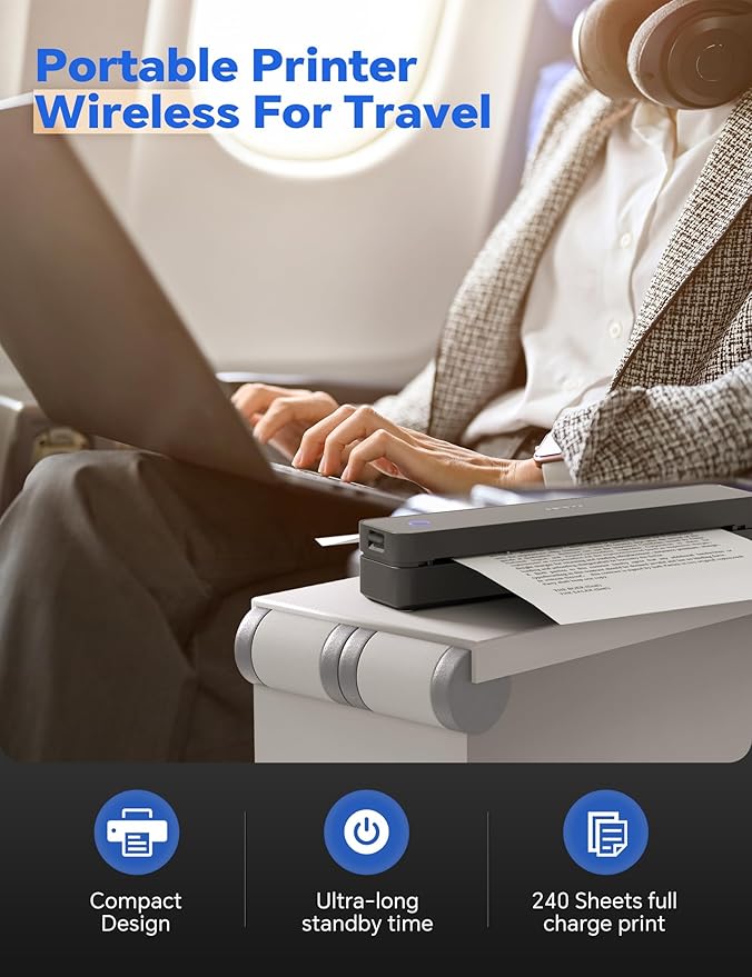 iDPRT MT610 Pro Portable Thermal Printer, 300DPI HD Mobile-Travel-Printers, Inkless-Wireless-Small-Printer for Home Use, Office, Vehicles, Bluetooth Printers Supports 8.5" x 11" US Letter&A4&A5, Black