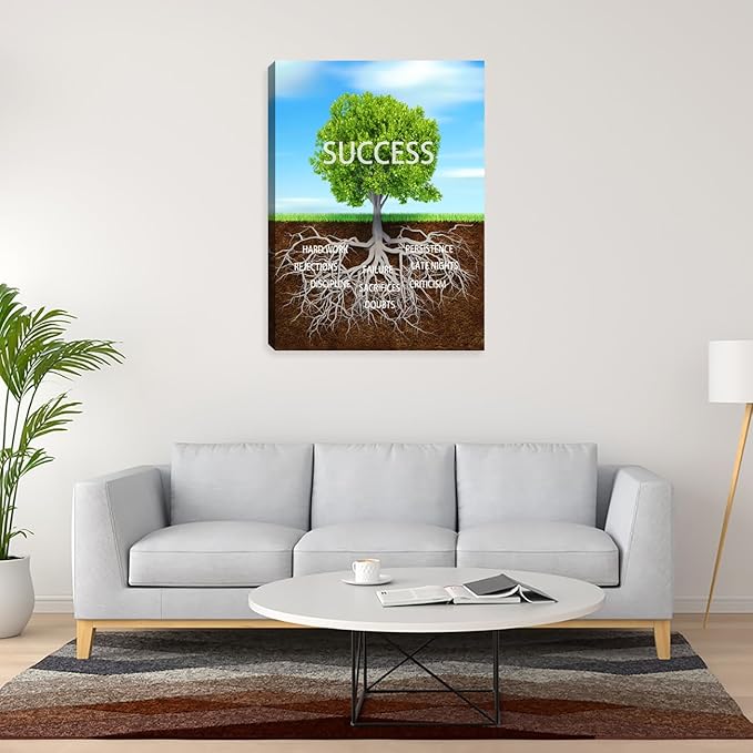 Motivational Canvas Wall Decor Success Posters Prints Entrepreneur Quote Wall Picture Paintings Inspirational Blue Green Tree Wall Art Home Office Bedroom Living Room Framed Artwork 24"x36"