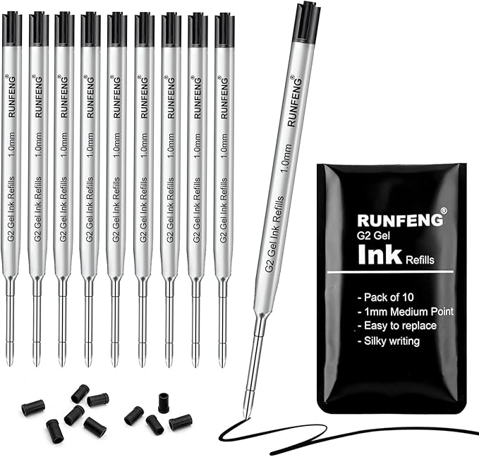 Pack of 10 Replaceable Ballpoint Pen Refills, G2 Gel Ink Refills,1mm Medium Point,Twist Pen Refill,Ball Point Pen Refills,Ink Refills for Pens,Black Ink Refills