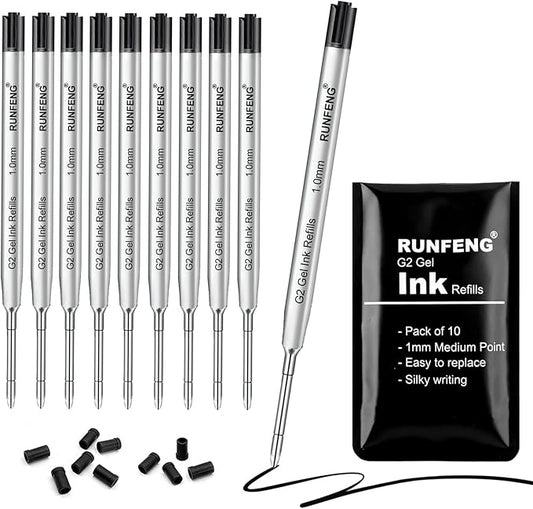 Pack of 10 Replaceable Ballpoint Pen Refills, G2 Gel Ink Refills,1mm Medium Point,Twist Pen Refill,Ball Point Pen Refills,Ink Refills for Pens,Black Ink Refills
