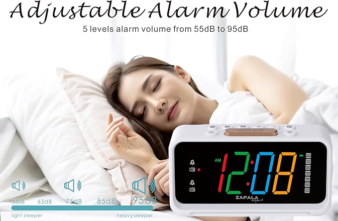 Alarm Clock Radio, 2 Alarms Jumbo LED Display Plug in Digital FM Clock Radio with USB Charging Port, Days Display, Adjustable Volume & Dimmer, Nightlight, Snooze for Deep Sleepers Kids