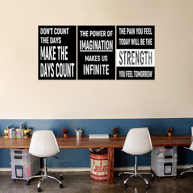 3 Piece Inspirational Wall Art Black Background Sayings Pictures, Quote Motivational Canvas Print for Home Wall Decor, Triptych Entrepreneur Poster Framed Artwork for Women Men Room Decor (36"Wx24" H)