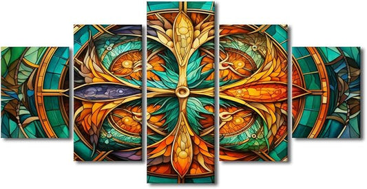 Canvas Wall Art for Men 5 Panel Abstract Art Decor Orange Blue Green Wall Art Whirling Kaleidoscope Dragons Picture Prints for Cool Girl Bedroom Decor Stretched and Framed Ready to Hang 60x32 in