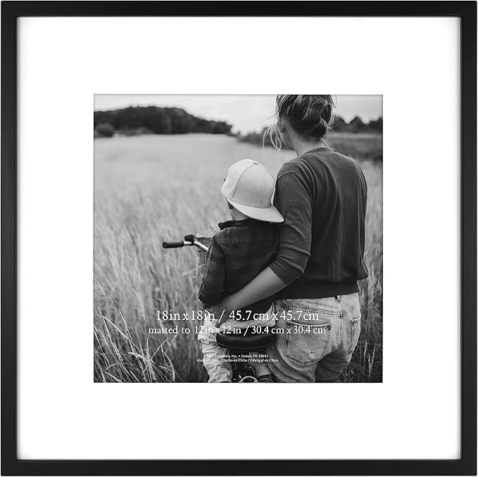 MCS East Village 18x18 Matted Square Picture Frame with 12x12 Photo Display, Black Wall Hanging Frame for Photos & Posters (1-Pack)