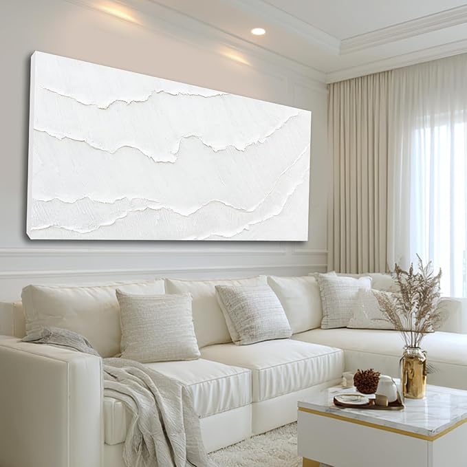 WINKAILIN Large White Abstract Textured Canvas Wall Art 29x58 inch Oversized Minimalist Painting Modern Artwork for Living Room Bedroom Office Décor