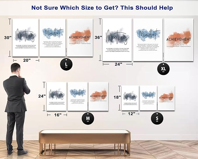 SHMAO Office Canvas Wall Art Motivational Wall Decor, 3 Piece Meeting Mindset Achievement Print Pictures for Office Wall Decor Women Inspirational Framed Artwork Home Office Decor 12”x18”x3 Panels