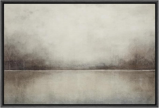 SIGNFORD Framed Canvas Print Wall Art Abstract Landscape Wilderness Impressionism Traditional Scenic for Living Room, Bedroom, Office - 16"x24" Black