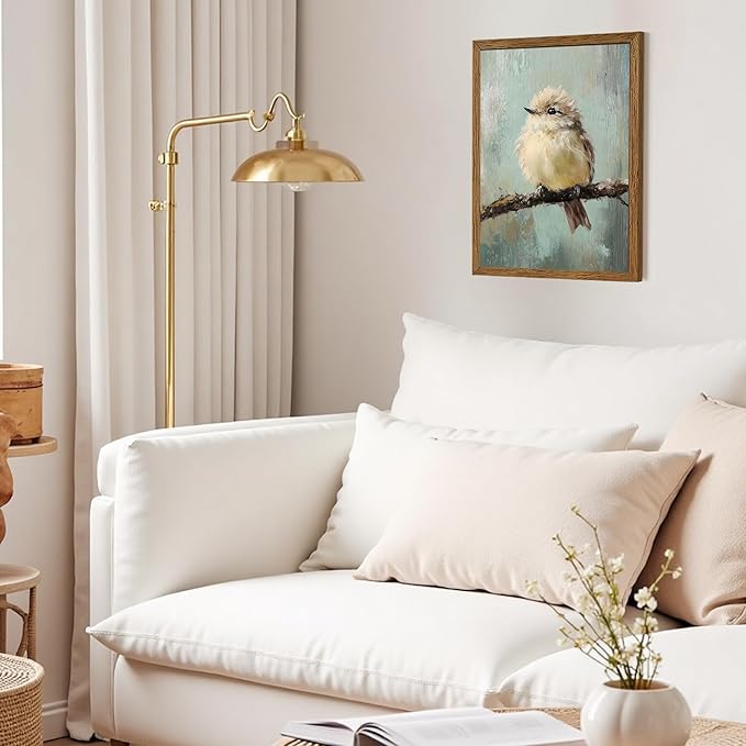AVECCO Framed Vintage Funny Birds Canvas Wall Art, Bird Rustic Farmhouse Wall Decor, Unique Animal Art Prints for Kid's Room Bathroom Bedroom Living Room Office Home Decoration Ready to Hang 12x16 In