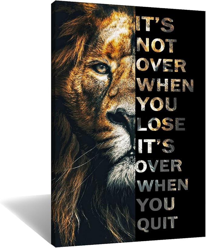 Canvas Lion Motivational Wall Art Inspirational Work Picture for Office Decor Magnificent of a Lion with Inspiring Quote HD Canvas Art for Gym Bedroom Kitchen Home Wall Decor Framed [24''W x 36''H]