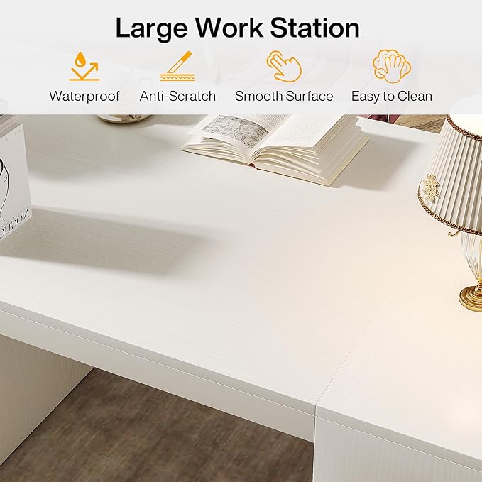Tribesigns Modern Executive Office Desk, 63-Inch Large Computer Home Office Desk with Storage Shelves, Wood Study Writing Table, Workstation Business Furniture, White