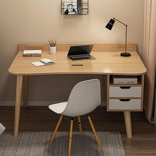 BK&MF Modern Wooden Simple Computer Desk with Drawer,Portable Writing Gaming Desk Stable Study Table Multi-Functional for Small Spaces Home Office,C,80x40x73cm(31x16x29inch)