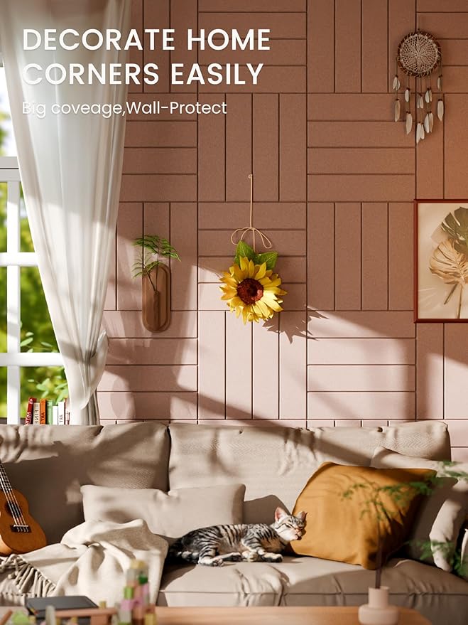 Bumusty Large Cork Board Alternative-48 x 36" Felt Bulletin Board Tiles, with 30 Pushpins, 70 Adhesive Tabs, 12-Pack Slat Wall Paneling, Cork Boards for Office Push Pin Board Felt Board-Terracotta
