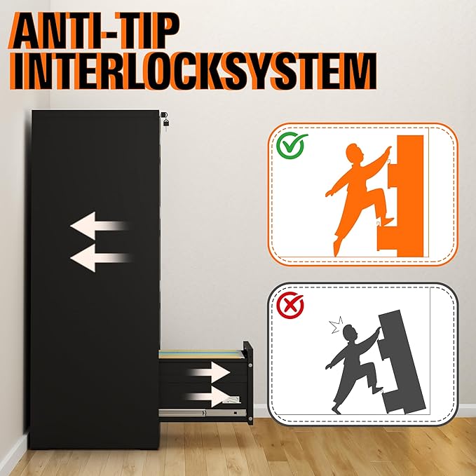 4 Drawer File Cabinet with Lock, Metal Filing Cabinet for Home Office, Vertical File Cabinet for Letter/Legal/A4/F4 Documents, Easy to Assemble Steel Storage Cabinet
