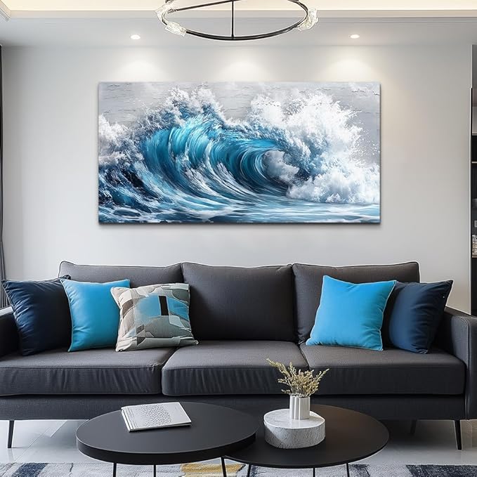 ZUITINGHUA Large Wall Decor For Living Room Canvas Wall Art For Office Modern Wall Decorations For Bedroom Ocean Waves Landscape Painting Black And White Pictures Artwork Room Home Decor 24x48 In