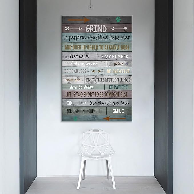 Motivational Poster Wall Art Grind Inspirational Entrepreneur Quotes Print on Canvas Retro Colorful Background Painting Artwork for Modern Home Living Room School Workplace Ready to Hang [24''Wx36''H]