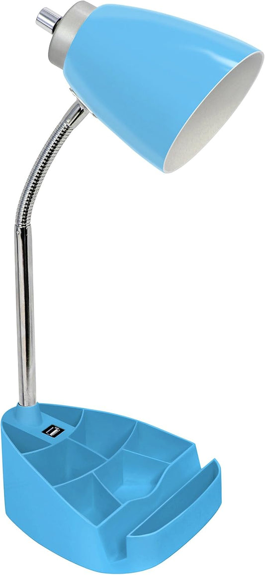 Simple Designs LD1056-BLU Gooseneck Organizer Desk Lamp with iPad/Tablet Stand or Book Holder and USB Port, Blue