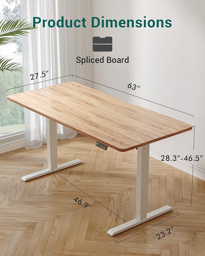 CubiCubi 63 x 28 Large Standing Desk, Height Adjustable Electric Computer Desk, 28" Deep Desktop, Sit Stand up Home Office Workstations with 4 Preset Heights, Light Rustic