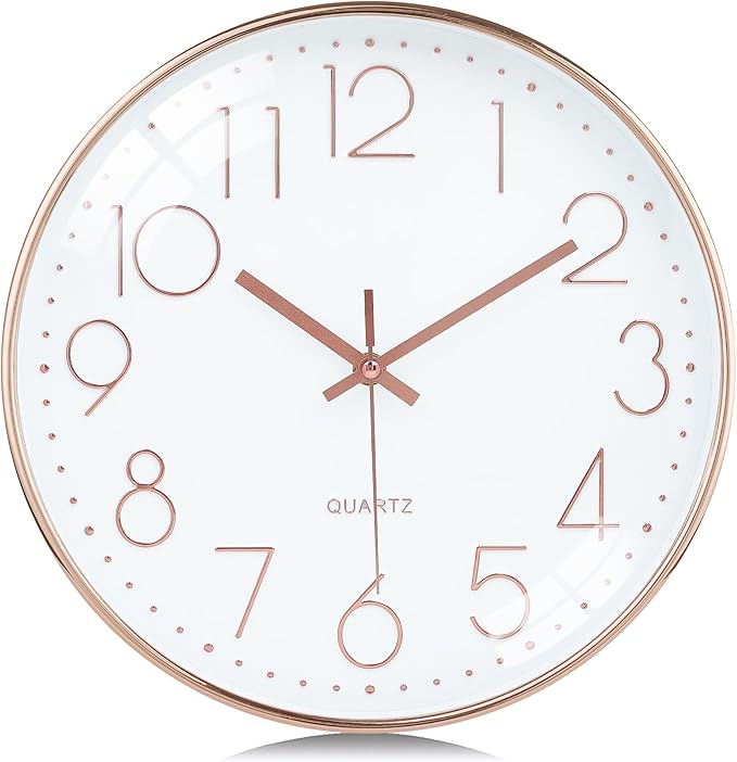 Lafocuse Silent 12 Inch 3D Numbers Rose Gold Wall Clock for Living Room Decor, Battery Operated Rose Gold Clock Analog for Kitchen Bedroom Office