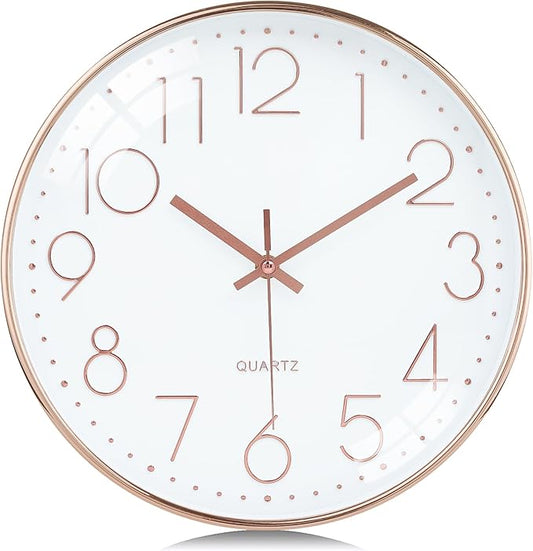 Lafocuse Silent 12 Inch 3D Numbers Rose Gold Wall Clock for Living Room Decor, Battery Operated Rose Gold Clock Analog for Kitchen Bedroom Office