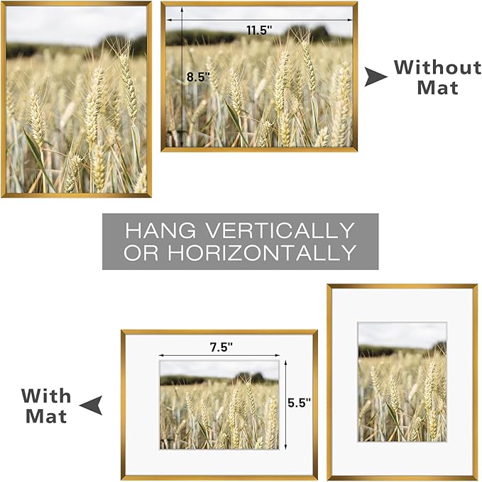 Golden State Art, Gallery Wall Frame Set of 6 - Bronze 9x12 Aluminum Photo Frames with Mat for 6x8 Pictures - 9 x 12 inch Metal Frame with Real Glass Cover - Elegant Home or Office Decor