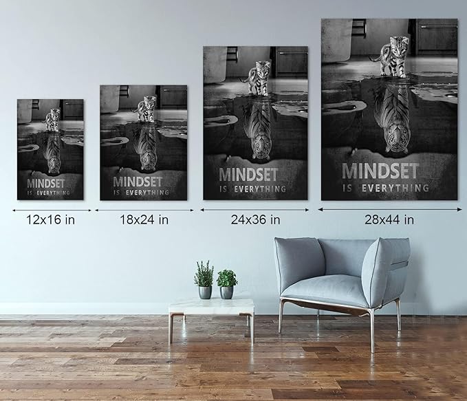 Motivational Posters Mindset is Everything Canvas Wall Art Inspirational Entrepreneur Quotes HD Print Artwork Painting Picture for Living room Bedroom Office Home Decor Framed Ready to Hang(28x44 in)
