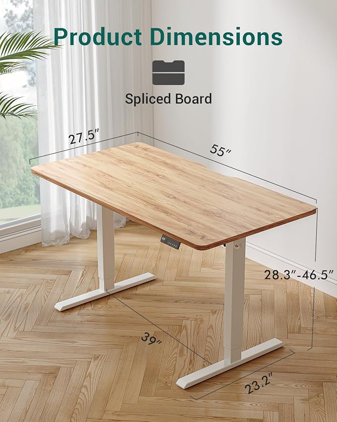 CubiCubi 55 x 28 Large Standing Desk, Height Adjustable Electric Computer Desk, 28" Deep Desktop, Sit Stand up Home Office Workstations with 4 Preset Heights, Light Rustic
