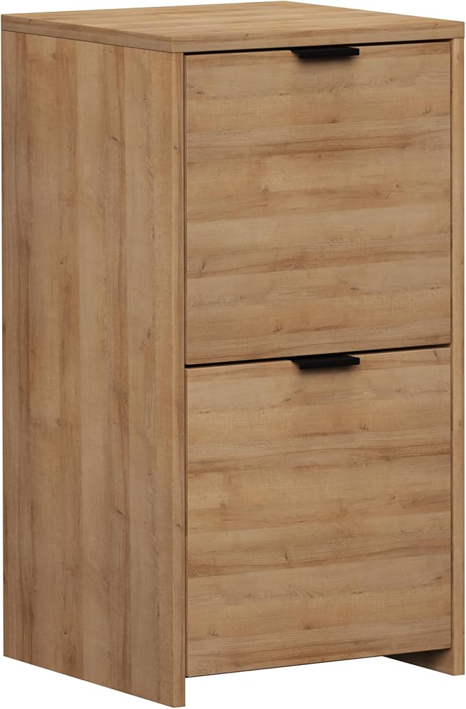 Prepac 30" Tall Vertical File Cabinet with 2 Locking Drawers, Light Oak