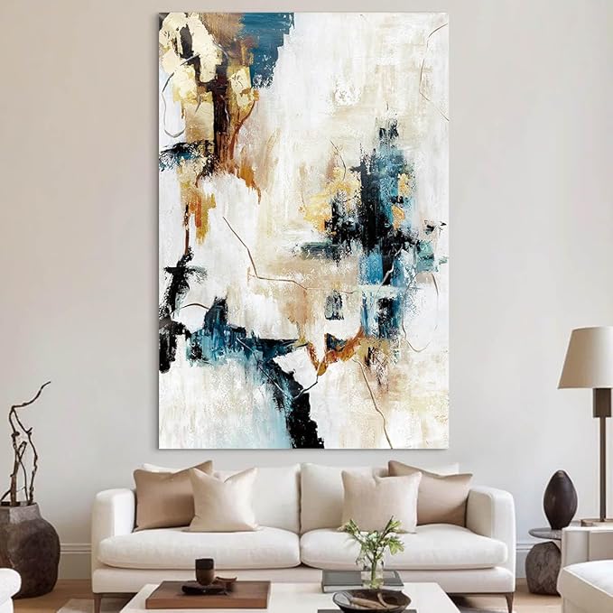 Canvas Wall Art Abstract Large Wall Decor Living Room Framed Pictures for Bedroom Yellow Teal Artwork for Walls Home Decor