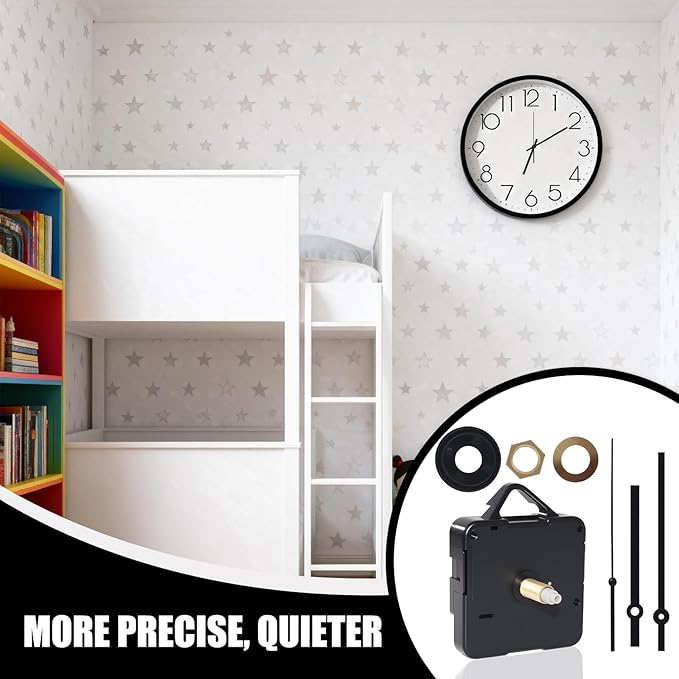 Silent Quartz Clock Mechanism Kit, High Torque Long Shaft Replacement Clock Movement for DIY Wall Clocks, Includes Clocks Hands and Quartz Movement Parts for Home and Office, Black