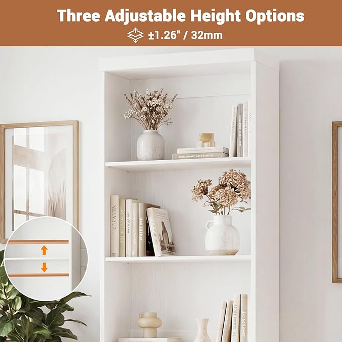 Cyclysio 80" Bookshelf with 3 Drawers, Tall Bookcase with Thickened Top Panel and 3-Tier Open Shelves, Tall Storage Cabinet for Home Office, Living Room, White, Set of 2