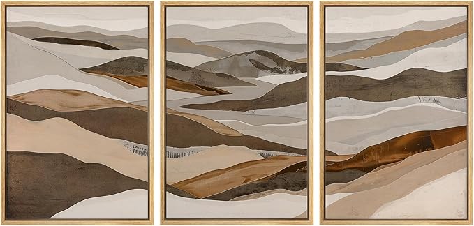 SIGNWIN Framed Canvas Print Wall Art Abstract Mountain Modern Minimalist Beige and Brown Layered Shape Nature Wilderness Modern Art Cool for Living Room, Bedroom, Office - 16"x24"x3 Natural