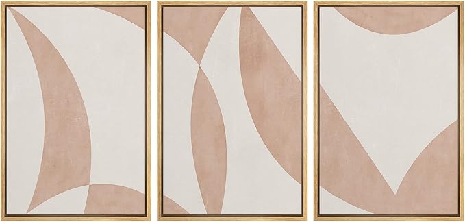 IDEA4WALL Framed Canvas Print Wall Art Set Art Deco Mid-Century Pastel Tan Polygons Abstract Shapes Illustrations Modern Art Contemporary for Living Room, Bedroom, Office - 24"x36"x3 Natural