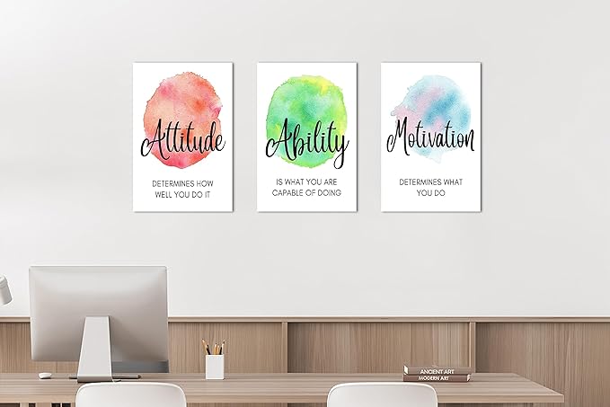 SHMAO 3 Piece Office Canvas Wall Art, Motivational Quotes Abstract Watercolor Canvas Print Pictures Wall Decor for Office, Men Women Inspirational Framed Artwork Home Office Decor 12''x18'' x 3 Pcs