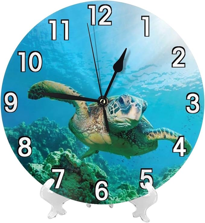 sea Turtle Wall Clock Battery Operated Silent Round Clock Wall Decor for Home Office School, 12 Inch