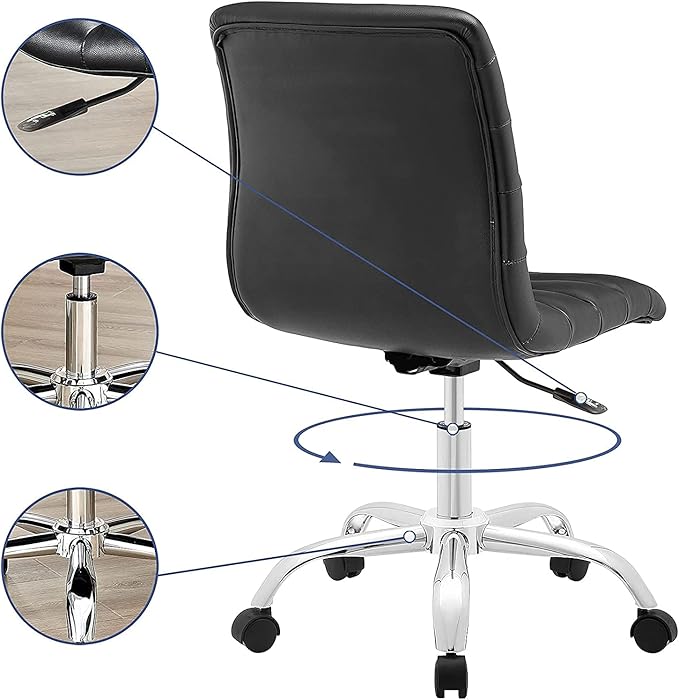Modway Ripple Ribbed Armless Mid Back Swivel Computer Desk Office Chair In Black