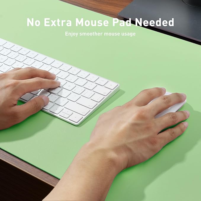 Aothia Faux Leather Desk Mat - Non-Slip PU Leather Desk Blotter, Waterproof Writing Surface, Large Desk Pad for Office & Home (Foam Green, 55" x 24")