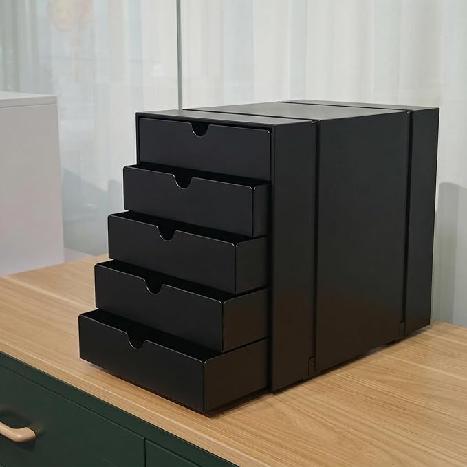 Modern Steel 5-Drawer File Cabinet For Desk, Document Storage Box, Office Desktop Filing Organizer, Drawer Organizer, desk caddy (Black)