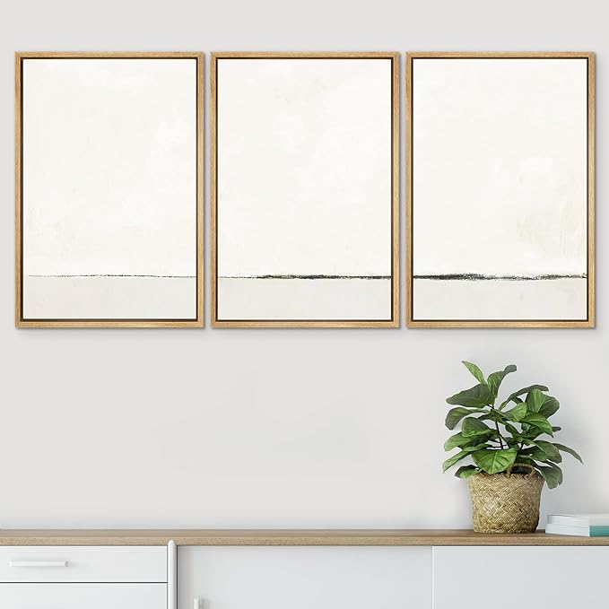 SIGNWIN Framed Canvas Print Wall Art Set Duotone Gray White Grunge Pastel Landscape Shapes Abstract Illustrations Modern Art Decorative Nordic Zen for Living Room, Bedroom, Office - 16"x24"x3 Natural