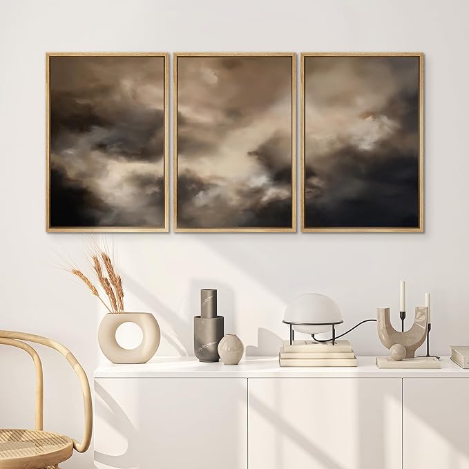 SIGNWIN Framed Canvas Print Wall Art Set Dramatic Stormy Sky Moody Cloudscape Illustrations Modern Art Decorative for Living Room, Bedroom, Office - 16"x24"x3 Natural