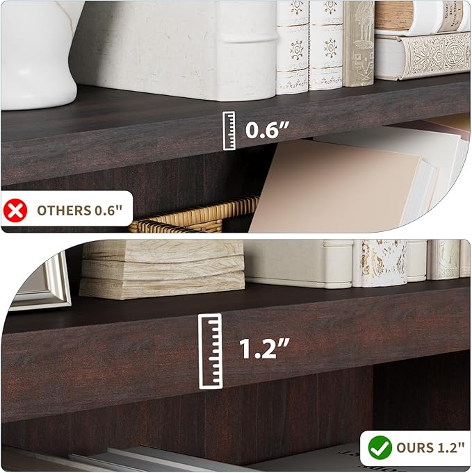 Rresyet 3 -Tier Bookcase, 42" Tall Book Shelf, 31” Wide Bookshelves, Wooden Bookcase Display Storage for Home Office, Living Room and Study Room (Cherry)
