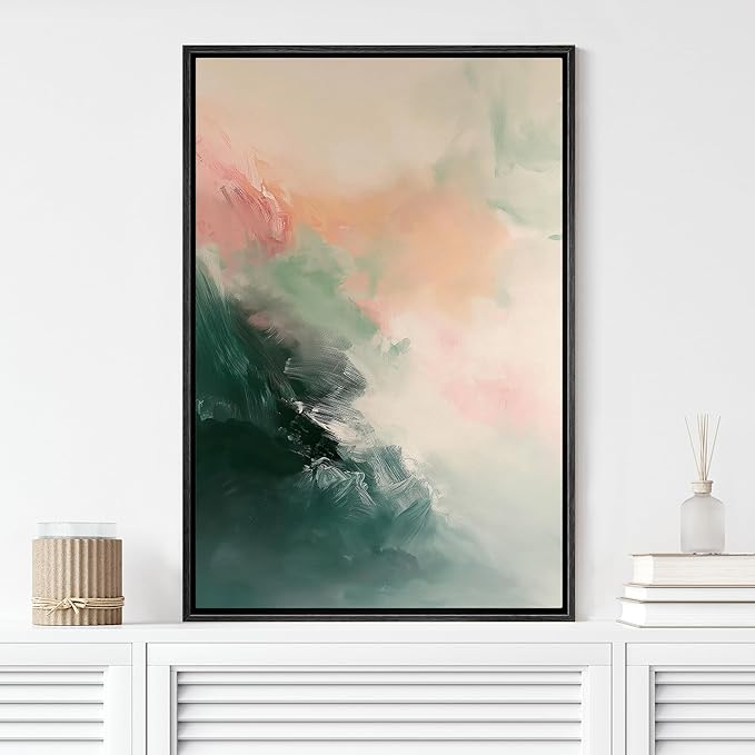 MUDECOR Framed Canvas Print Wall Art Orange Pink Paint Stroke Landscape Abstract Shapes Illustrations Minimalism Decorative Relax/Zen Colorful Nordic for Living Room, Bedroom, Office - 24"x36" Black