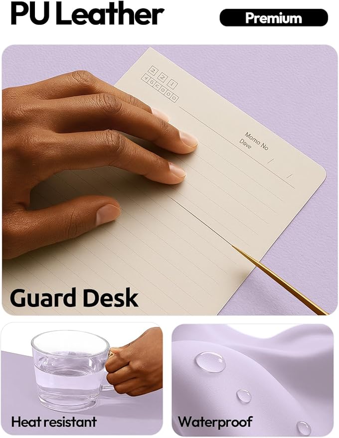 YSAGi Leather Desk Protector, Office Mat, Large Mouse Mat, Non-Slip PU Leather Blotter, Laptop Pad, Waterproof Writing Pad for Office and Home (Light Purple, 23.6" x 13.8")