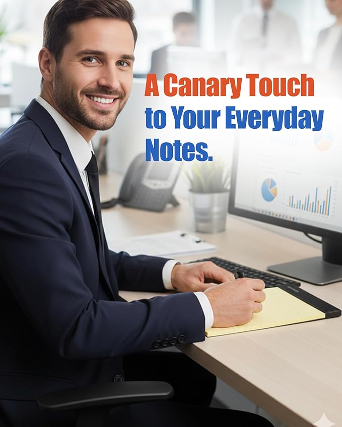 Mintra Office Canary Legal Pads - Premium Quality Heavyweight Paper With Micro-perforated sheets, Smooth-lined paper, Ideal for Office Tasks, Assignments or Notes, Meetings, and Journaling, 6 pack WIDE RULED, Yellow Paper, Premium Writing Pad, 8.5"x11"